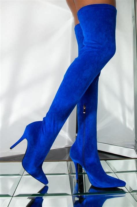 royal blue thigh high boots.